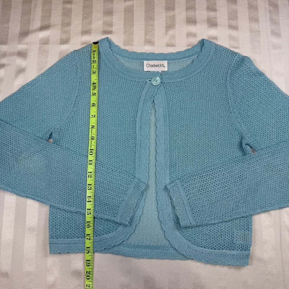 Chadwick’s Bolero Shrug Light Blue Metallic Open Crochet Small Sweater - Picture 8 of 11